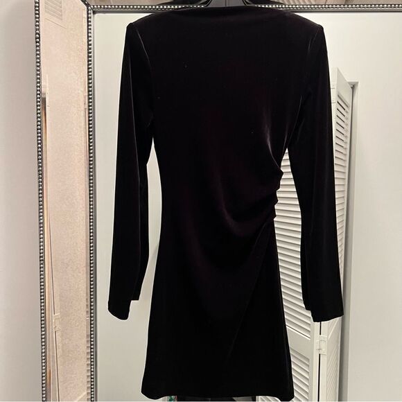 Like New Black Zara Velvet Mini Dress Long Sleeve Asymmetric Neckline xsmall - Picture 7 of 8